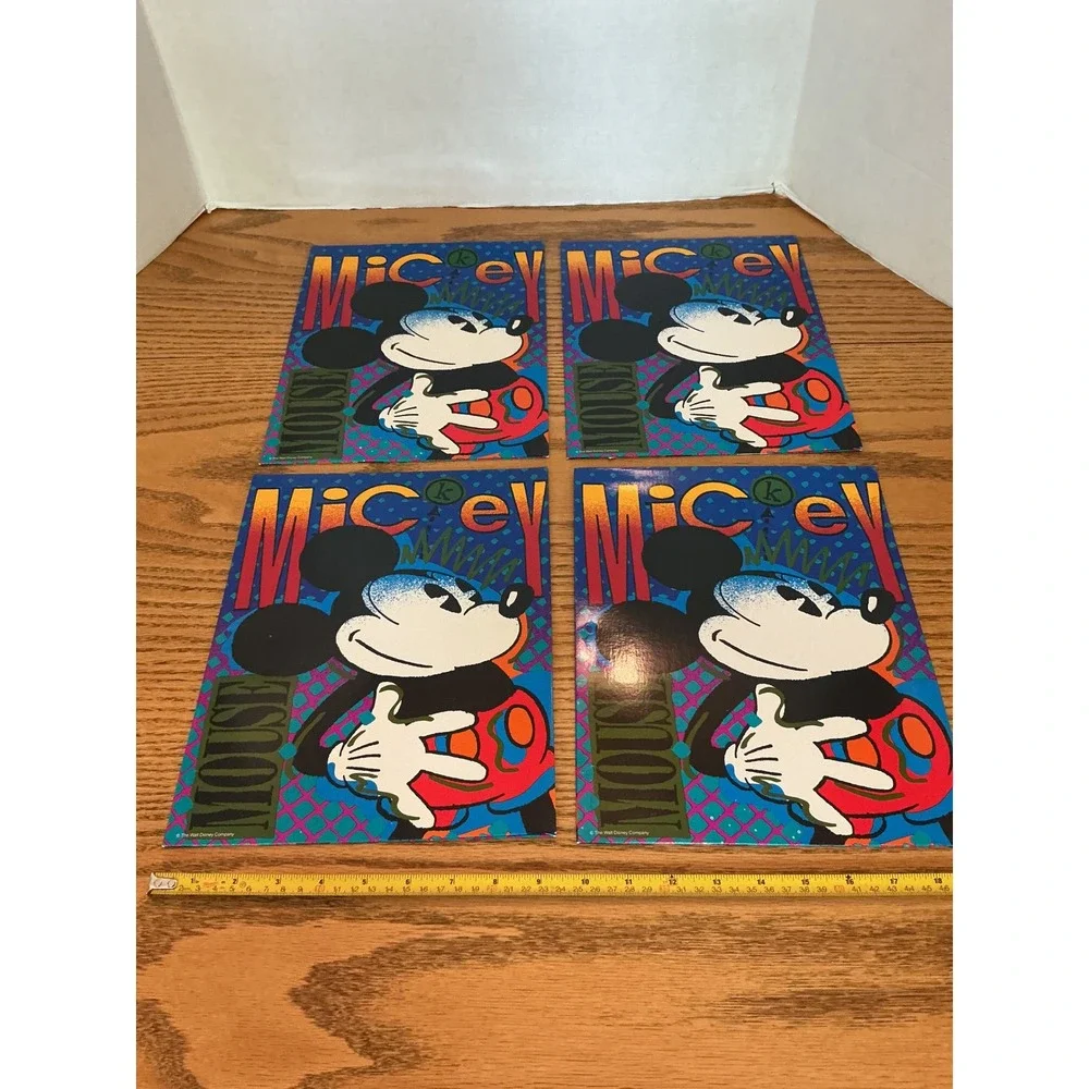 Vintage Disney Mickey Mouse Mead 2 Pocket Folders Set of 4 90s Pop Art Colorful